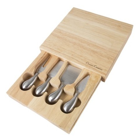 Hastings Home Cheese Board 5-piece Set with Stainless Steel Tools and Wood Cutting Block for Daily Use, 8.6 x 8.25 185022ADC